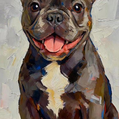 Grey Textured Dog Animal Wall Art – Hand-Painted French Bulldog