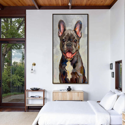 Hand-Painted French Bulldog – Grey Dog Animal Wall Art | Textured Hand-Painted Oil Painting, view 4