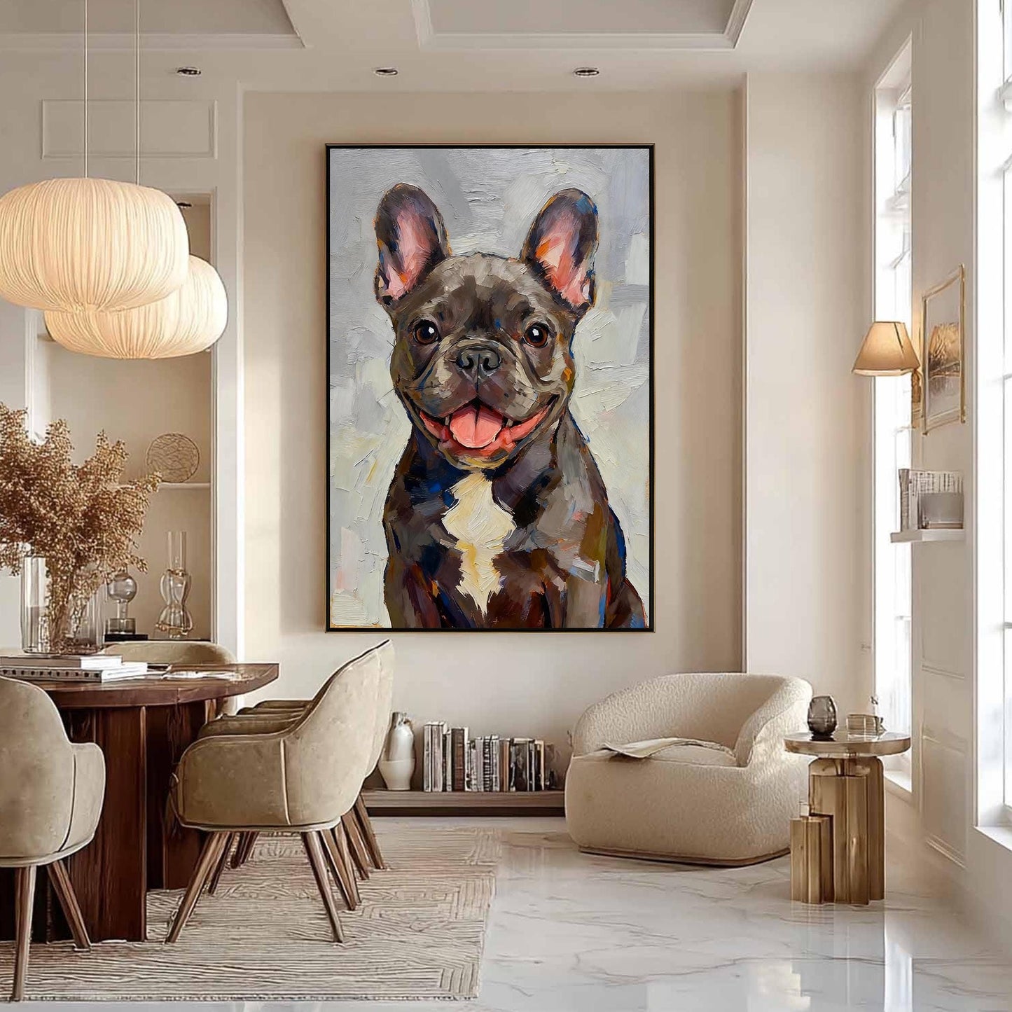 Grey Textured Dog Animal Wall Art – Hand-Painted French Bulldog