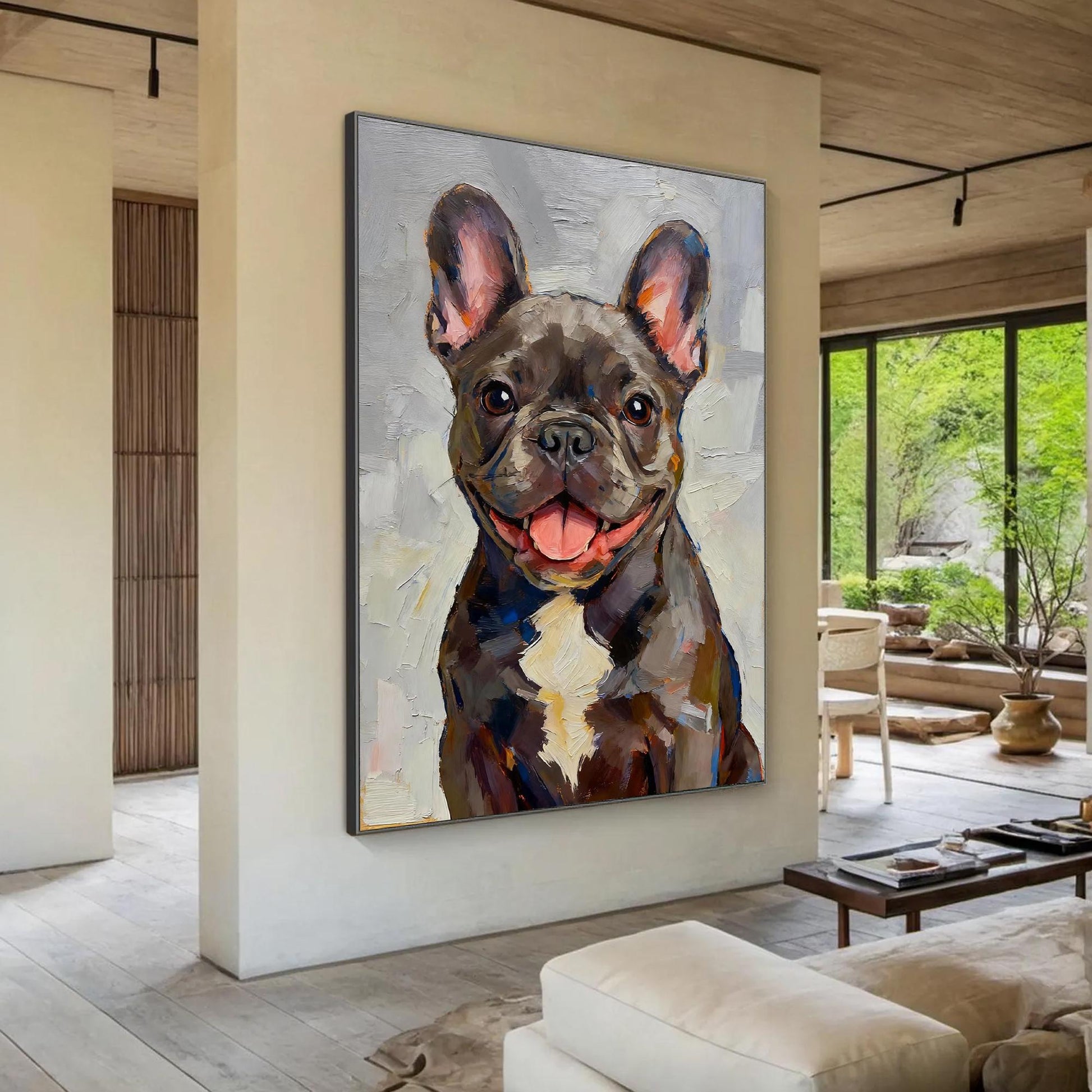 Hand-Painted French Bulldog – Grey Dog Animal Wall Art | Textured Hand-Painted Oil Painting, view 3