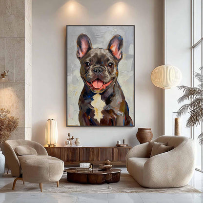 Hand-Painted French Bulldog – Grey Dog Animal Wall Art | Textured Hand-Painted Oil Painting, view 1