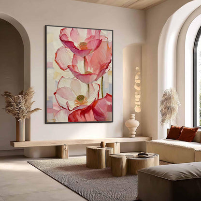 Large Pink Lotus – Pink and White Lotus Floral Wall Art | Impasto Painting, view 2
