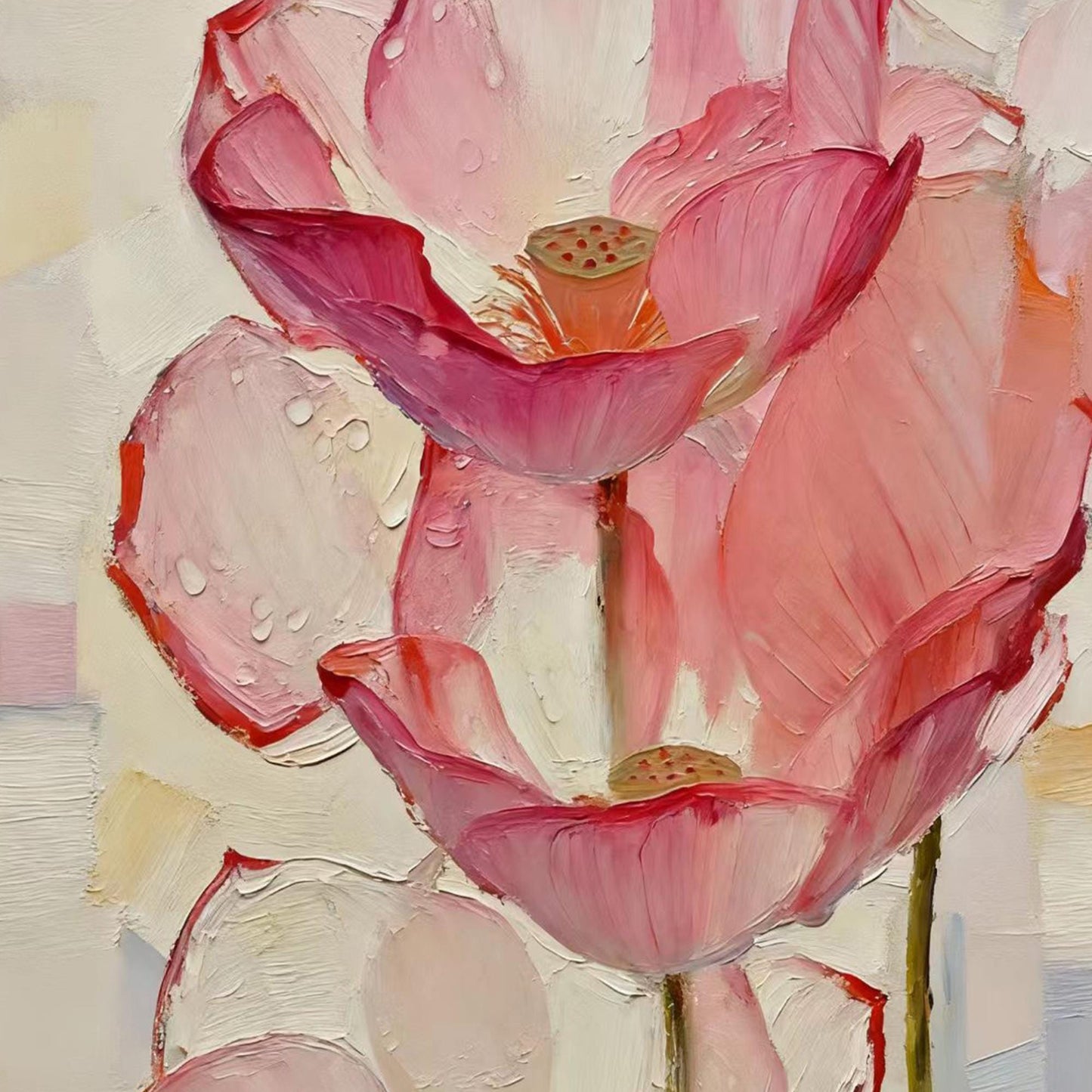 Pink and White Impasto Lotus Floral Wall Art – Large Pink Lotus