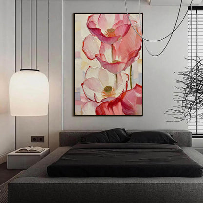 Pink and White Impasto Lotus Floral Wall Art – Large Pink Lotus