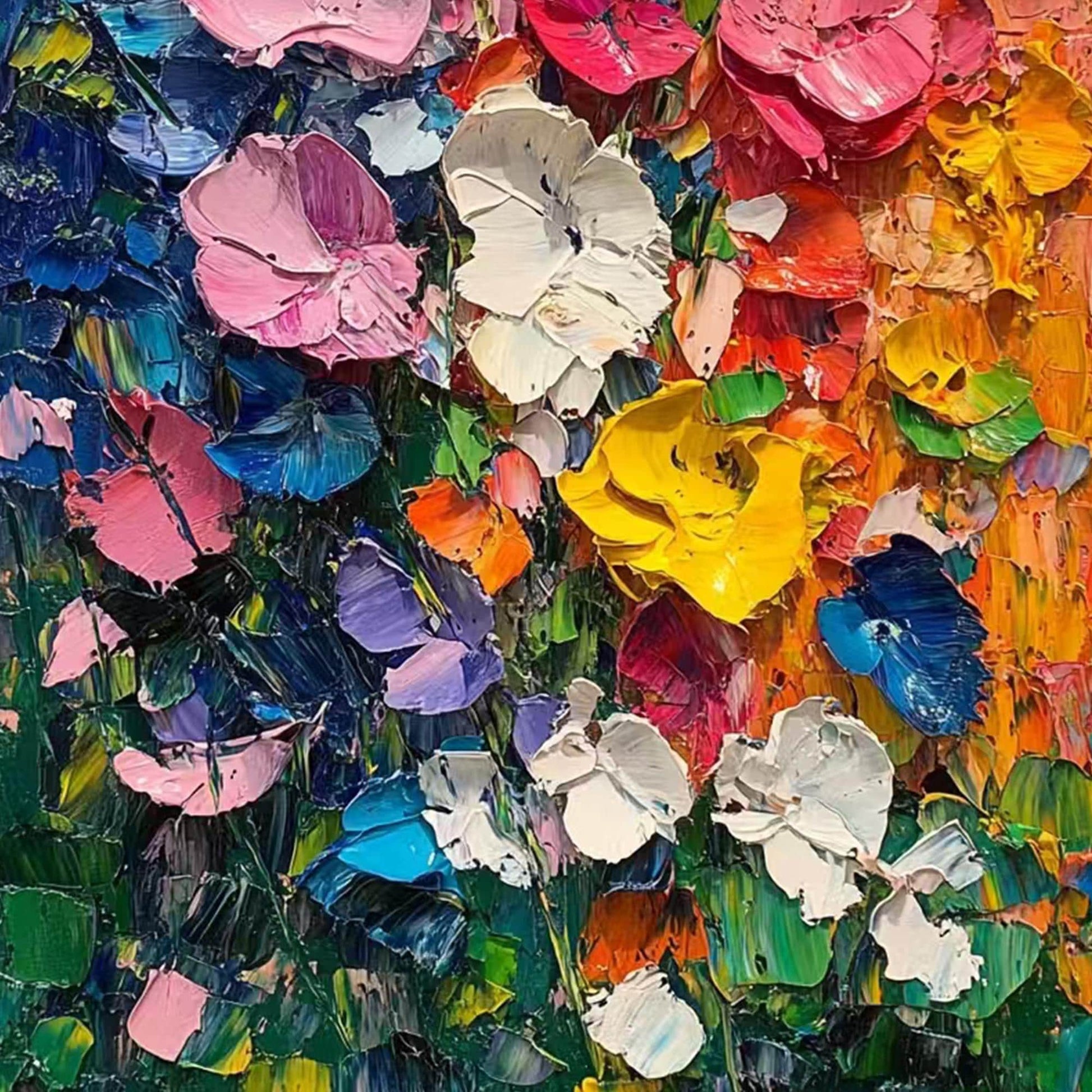Textured Impasto Flower Painting, Palette Knife Floral Wall Art, 3D Canvas Living Room Decor – Colorful Flower Garden Floral 