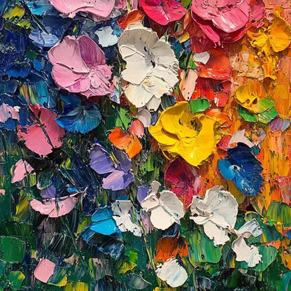 Textured Impasto Flower Painting, Palette Knife Floral Wall Art, 3D Canvas Living Room Decor – Colorful Flower Garden Floral 