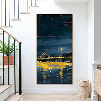 Navy and Gold Abstract Textured Bridge City Architecture Wall Art