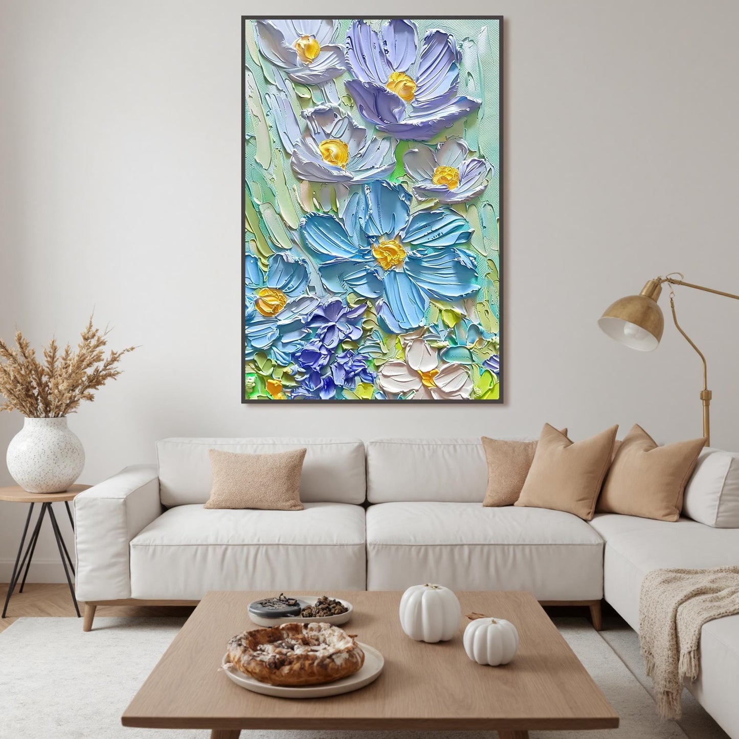 Blue and Yellow Impasto Rose Floral Wall Art Oil Painting