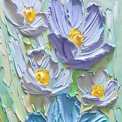 Textured Floral Oil Painting, Blue Yellow Bouquet Impasto Art, Vibrant Flower Wall Decor – Blue and Yellow Rose Floral Wall A