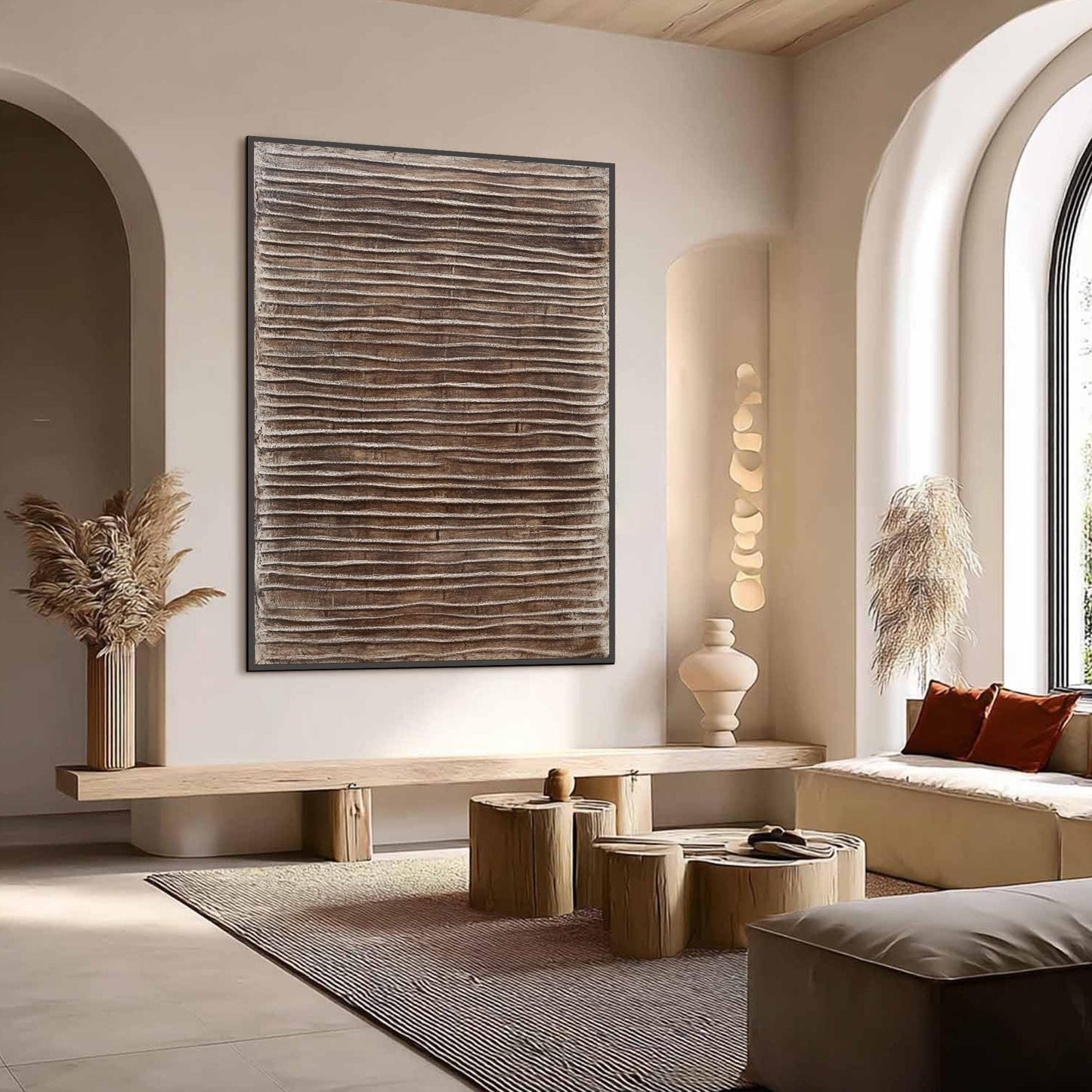 3D Textured Wall Art, Brown Wabi Sabi Painting, Neutral Japandi Decor, Earthy Abstract Canvas – Brown Abstract Wabi-Sabi Wall