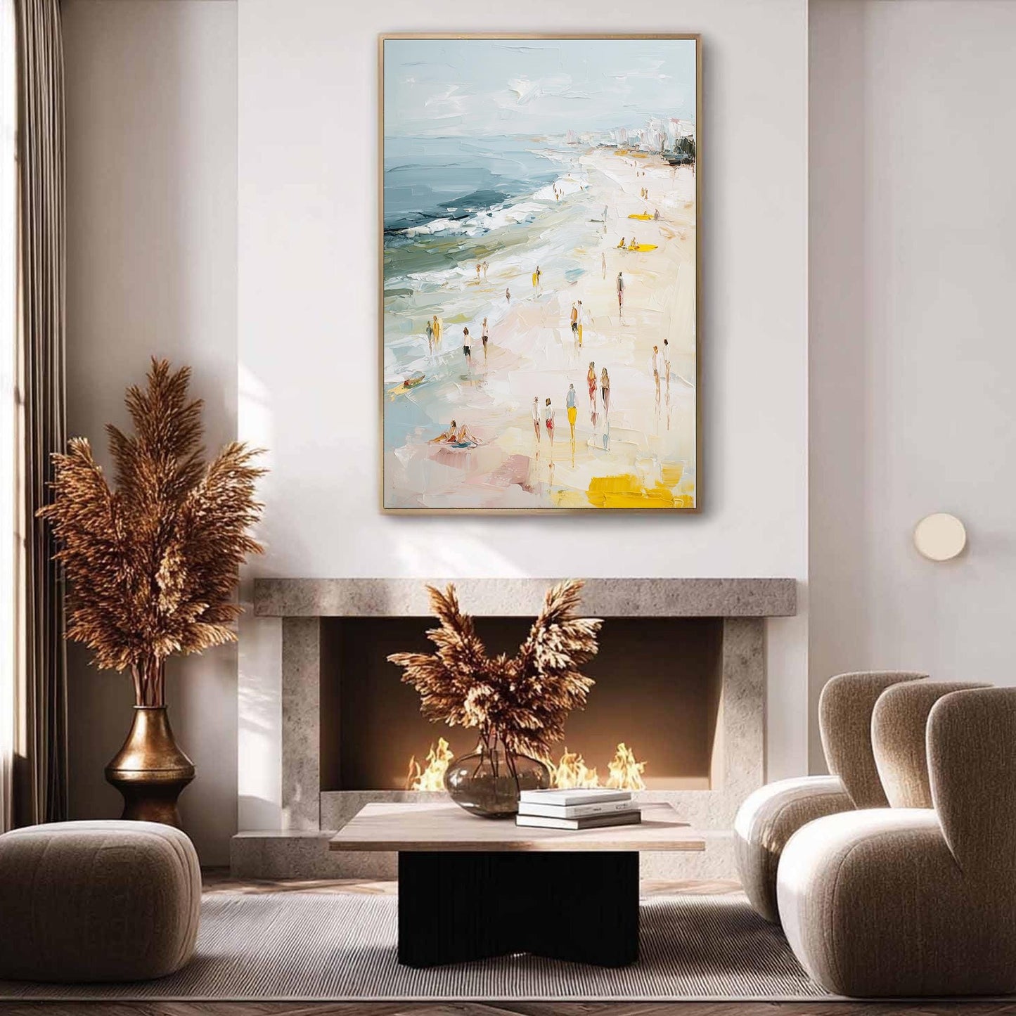 Yellow Abstract Impasto Beach Seascape Wall Art – Textured Coastal Painting