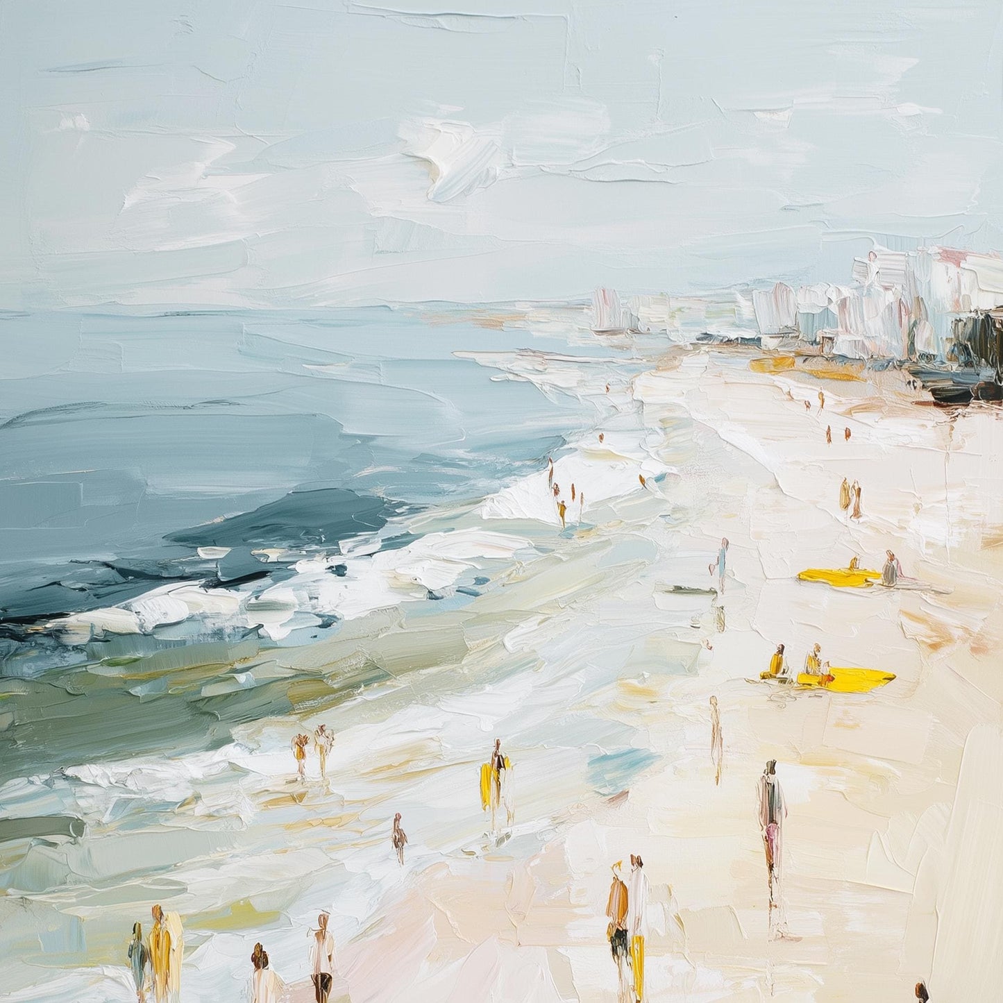Yellow Abstract Impasto Beach Seascape Wall Art – Textured Coastal Painting