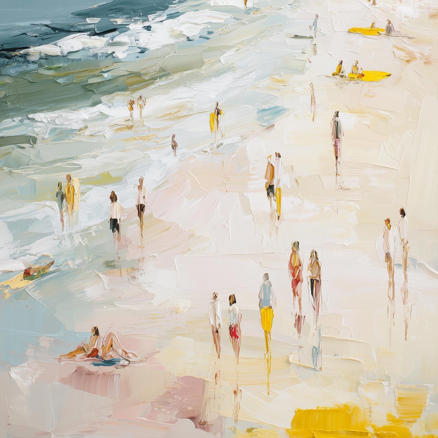 Textured Abstract Beach Painting, Impasto Ocean Seascape Canvas, Coastal Living Room Art – Yellow Beach Seascape Wall Art | A