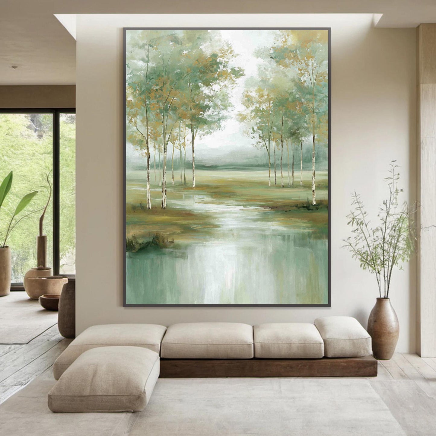 Green and Gold Forest Tree Wall Art