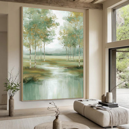 Green and Gold Forest Tree Wall Art
