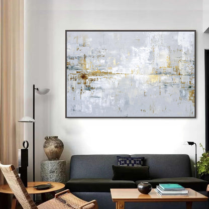 Gold and Silver Minimalist Impasto Leaf Wall Art – Abstract Textured Painting
