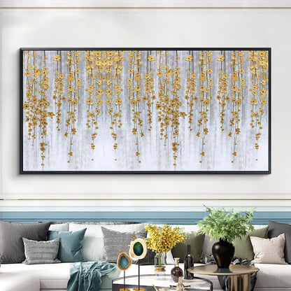 Gold Foil Flower Painting on Canvas, Large Abstract Wall Art – Gold Floral Wall Art | Abstract Impasto Hand-Painted Oil Paint