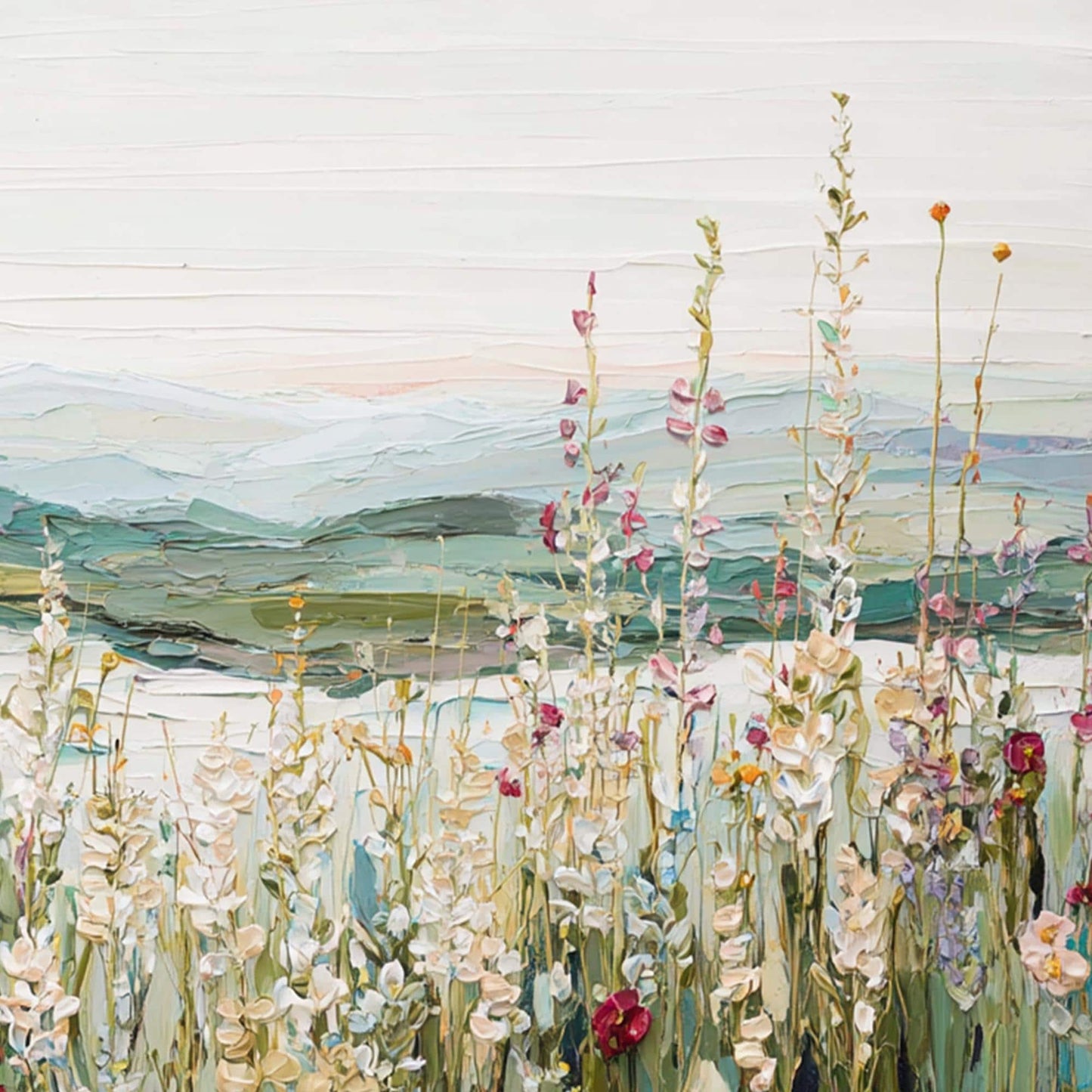 Green and Yellow Wildflower Meadow Landscape Wall Art