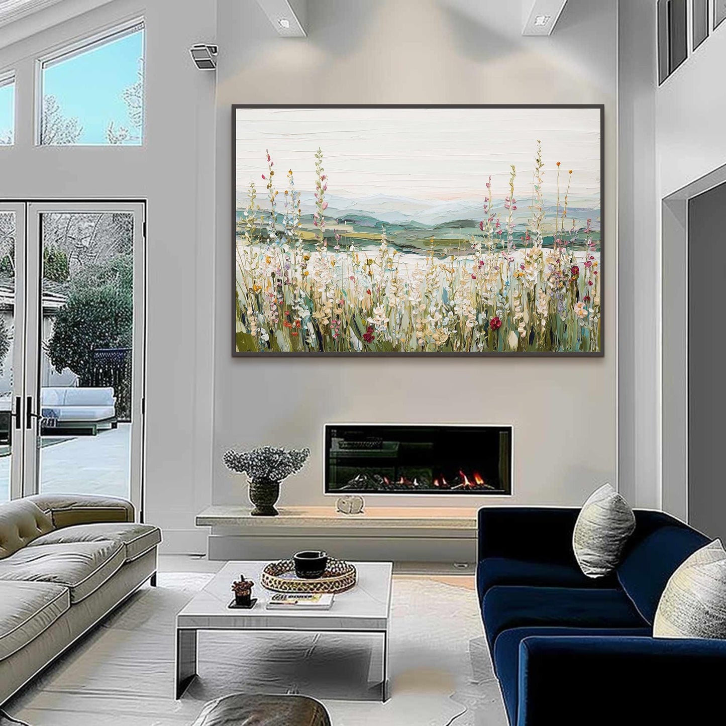 Green and Yellow Wildflower Meadow Landscape Wall Art
