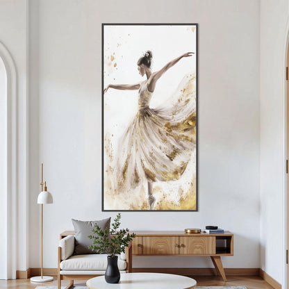 Gold Foil Ballerina Painting, Watercolor Dancer Wall Art, Elegant Figurative Canvas Decor – Gold Dancer Figure Portrait Wall 