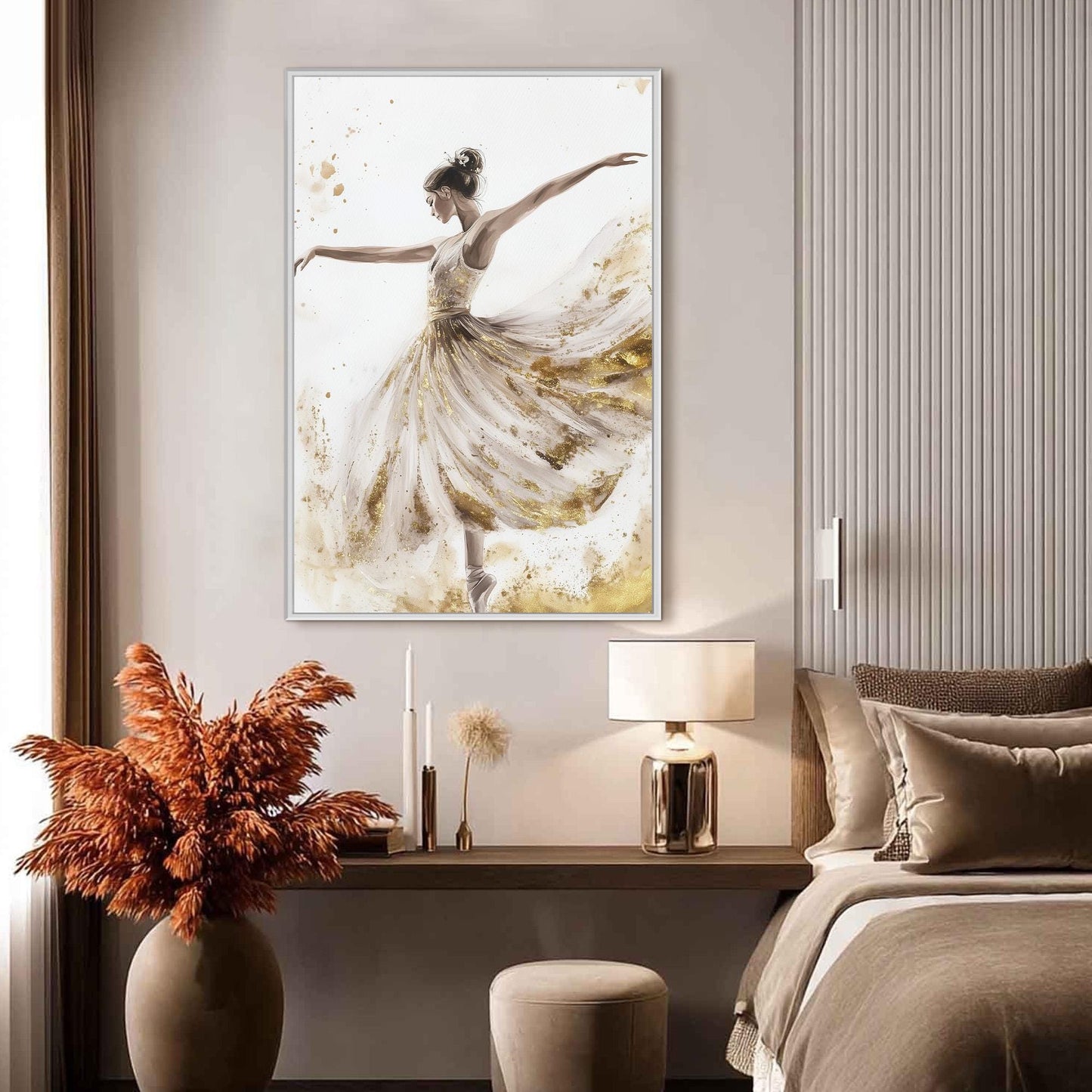 Gold Foil Ballerina Figure Portrait Wall Art – Watercolor Dancer Painting