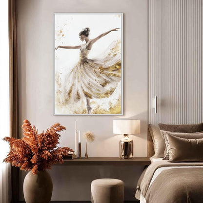 Gold Foil Ballerina Figure Portrait Wall Art – Watercolor Dancer Painting