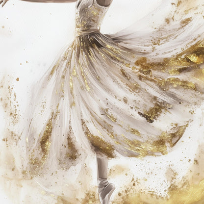 Gold Foil Ballerina Figure Portrait Wall Art – Watercolor Dancer Painting