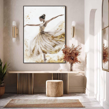 Gold Foil Ballerina Painting, Watercolor Dancer Wall Art, Elegant Figurative Canvas Decor – Gold Dancer Figure Portrait Wall 