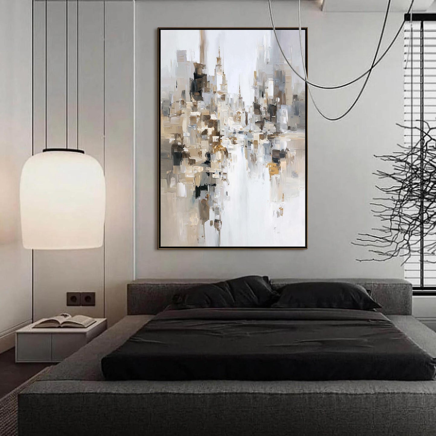 Large – Grey and Beige Architecture City Wall Art | Minimalist Impasto Hand-Painted Painting, view 3