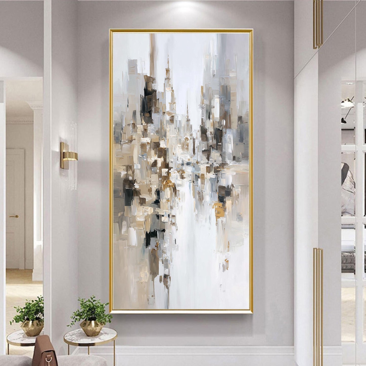 City Architecture Wall Art – Grey and Beige Minimalist Impasto