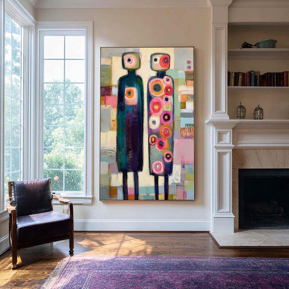 Colorful Abstract People Wall Art Geometric Circle Canvas Painting for Modern Living Room Decor