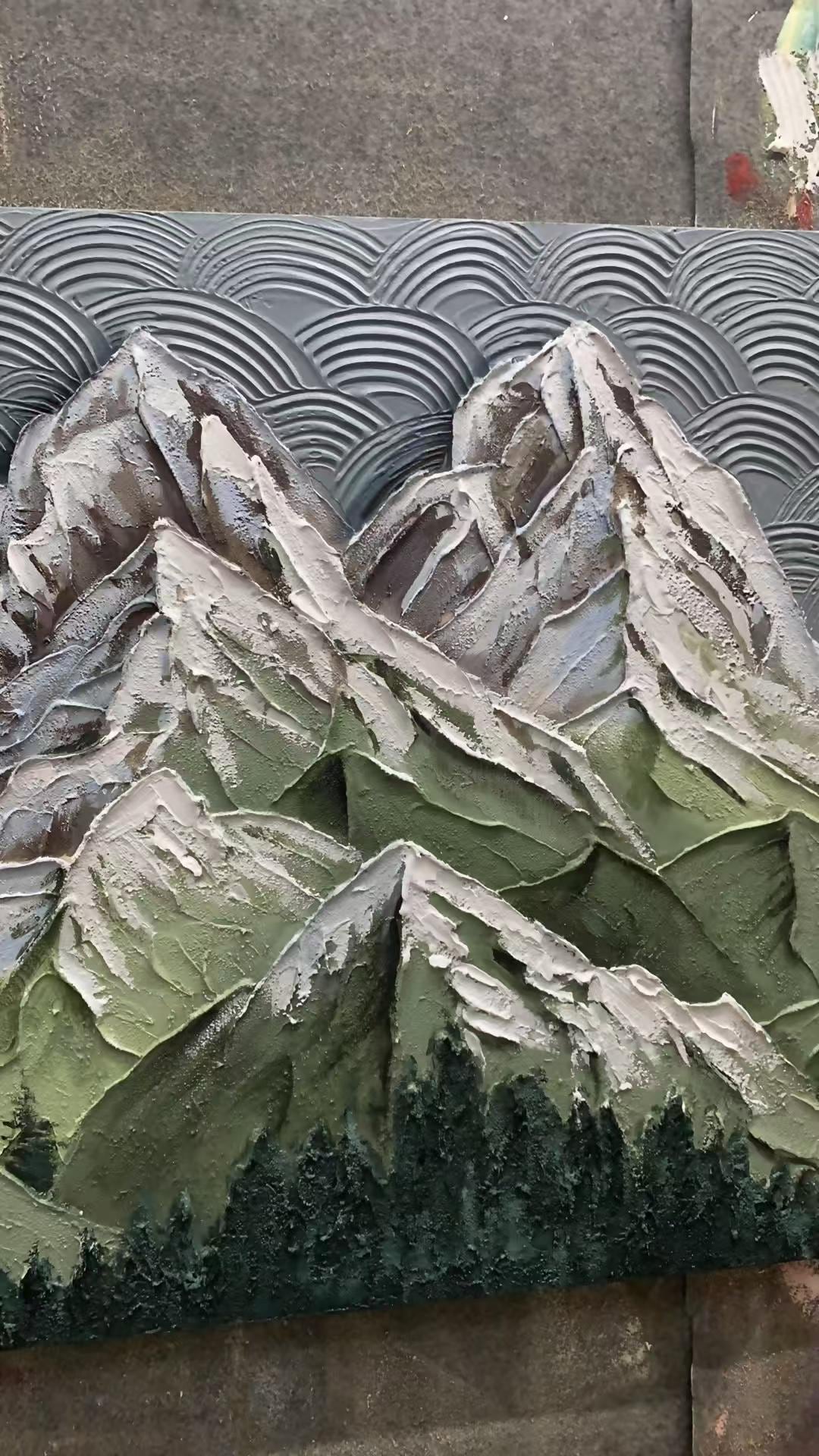 Green Abstract Textured Valley Landscape Wall Art