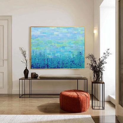 Blue and Green Abstract Textured City Architecture Wall Art