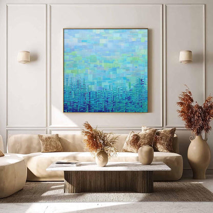 Blue and Green Abstract Textured City Architecture Wall Art