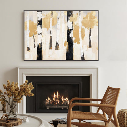 Gold and Black Minimalist Impasto Forest Tree Wall Art