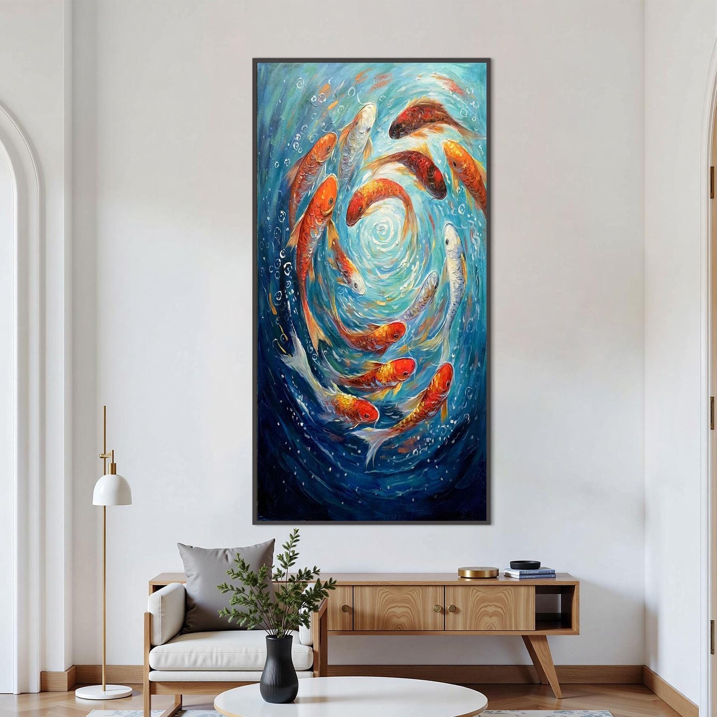 Large – Colorful Koi Fish Animal Wall Art | Abstract Textured Oil Painting, view 4