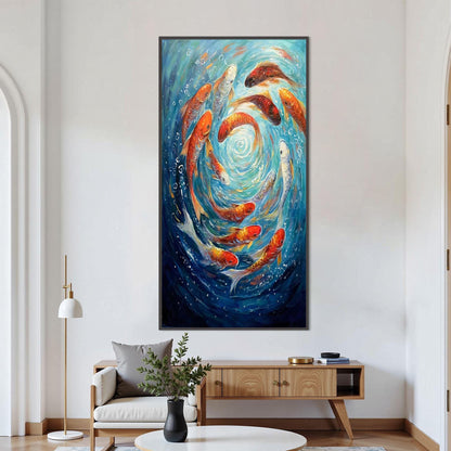 Large – Colorful Koi Fish Animal Wall Art | Abstract Textured Oil Painting, view 4