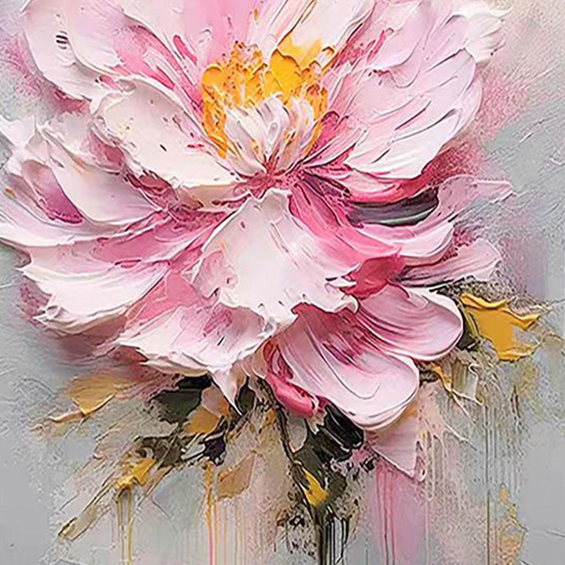 Textured Pink Peony Painting, Heavy Impasto Floral Wall Art, Palette Knife Statement Artwork – Pink and White Peony Floral Wa