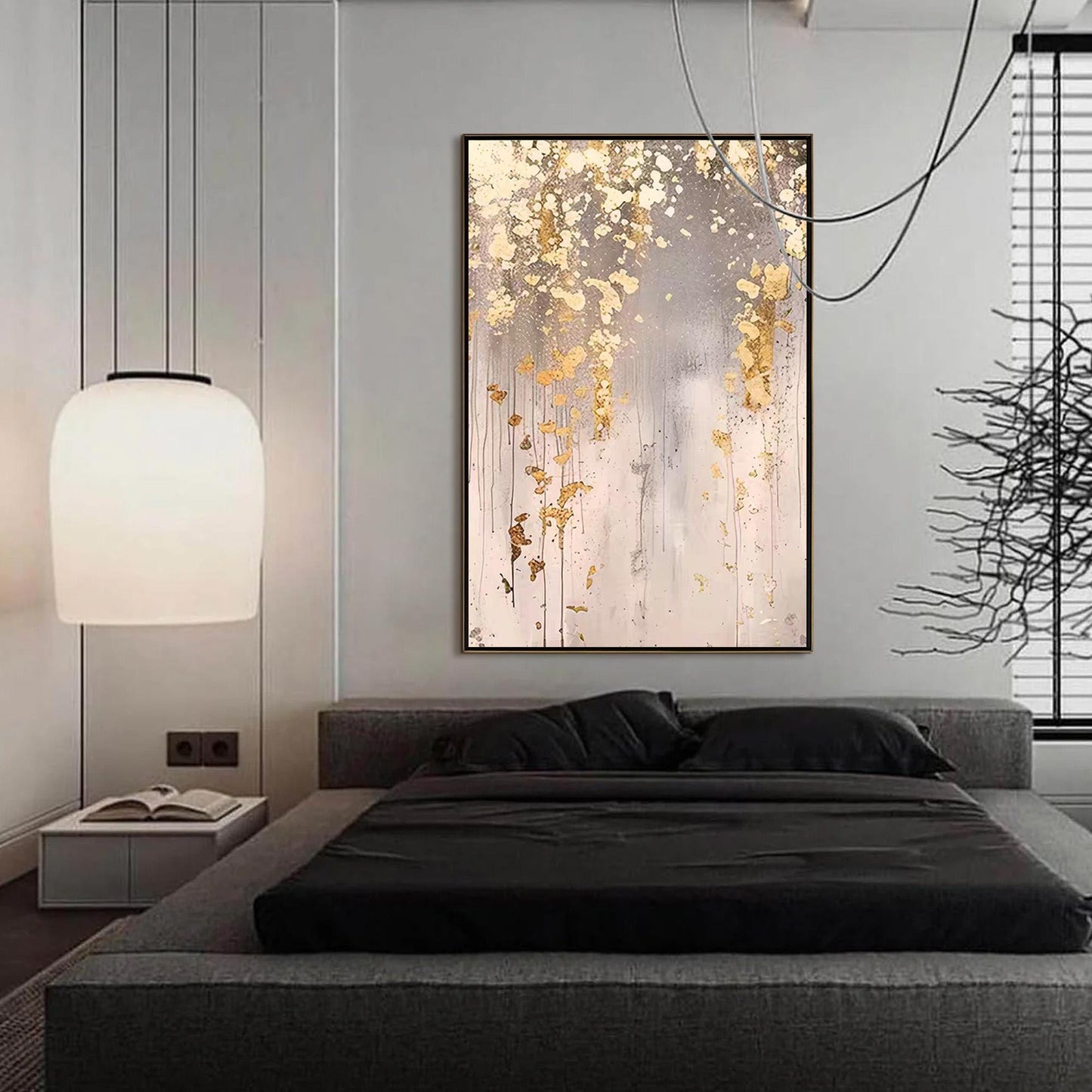 Oversized Gold and Grey Wabi-Sabi Textured Leaf Wall Art – Oversized Gold Leaf