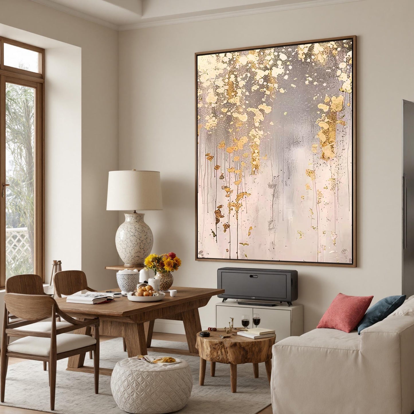 Oversized Gold Leaf – Oversized Gold and Grey Botanical Leaf Wall Art | Wabi-Sabi Textured Hand-Painted Painting, view 3