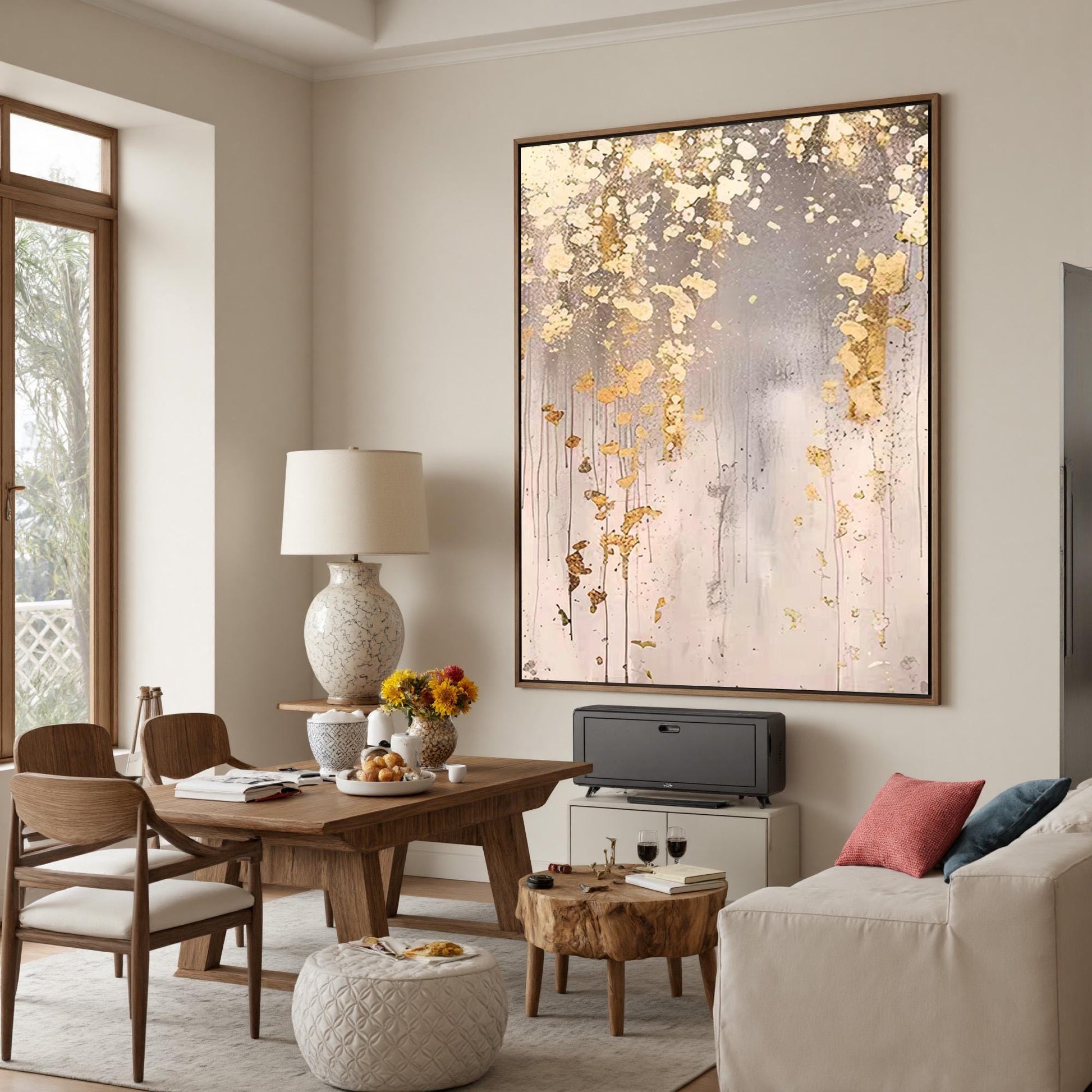 Oversized Gold Leaf – Oversized Gold and Grey Botanical Leaf Wall Art | Wabi-Sabi Textured Hand-Painted Painting, view 3