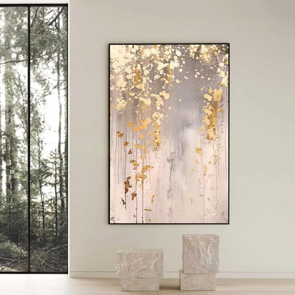 Oversized Gold Leaf – Oversized Gold and Grey Botanical Leaf Wall Art | Wabi-Sabi Textured Hand-Painted Painting, view 1
