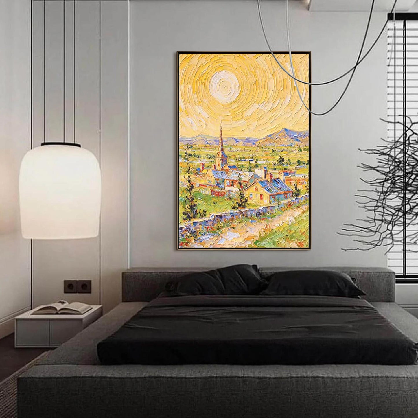 Colorful Impasto Village City Architecture Wall Art – Textured Oil Painting