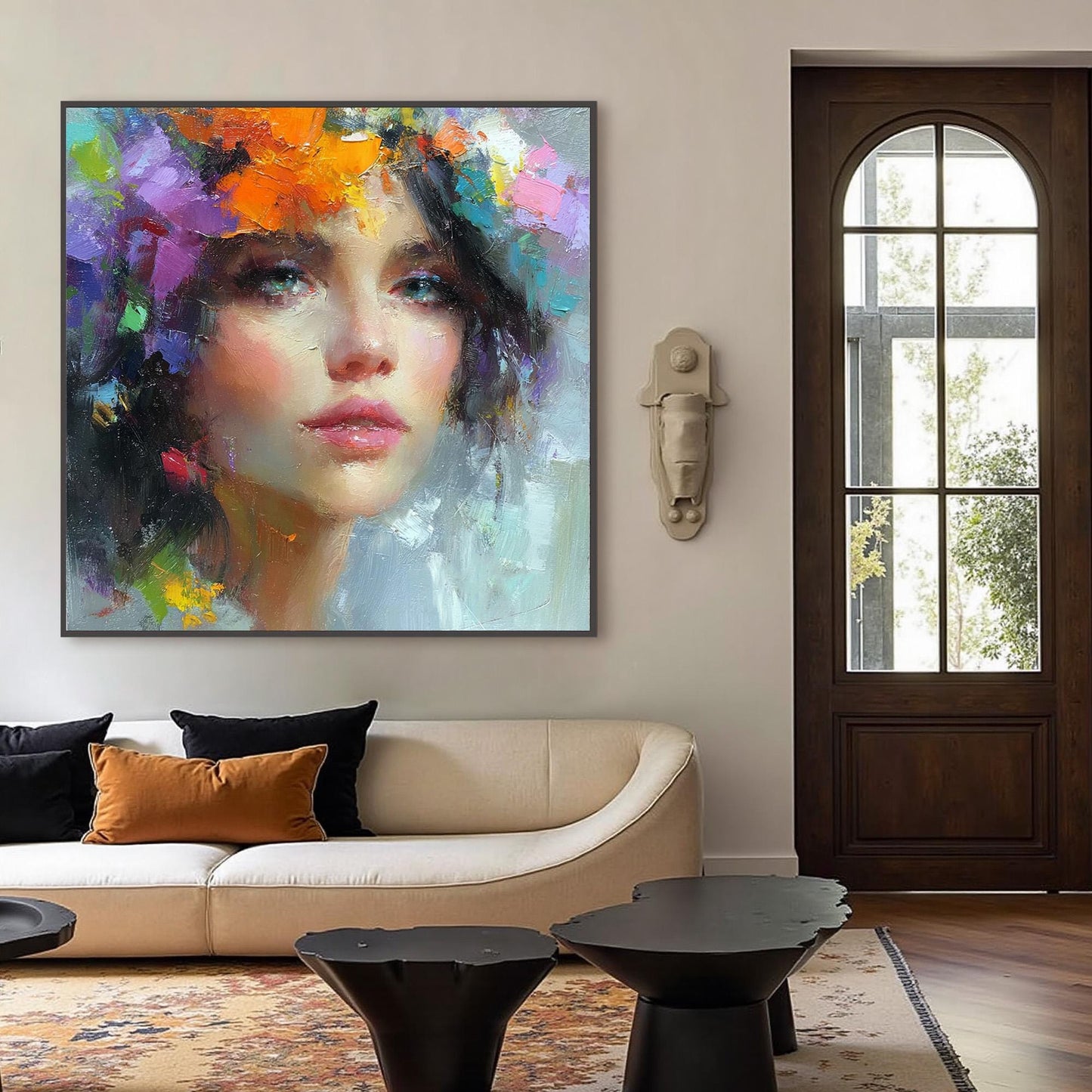 Colorful Abstract Impasto Female Figure Portrait Wall Art