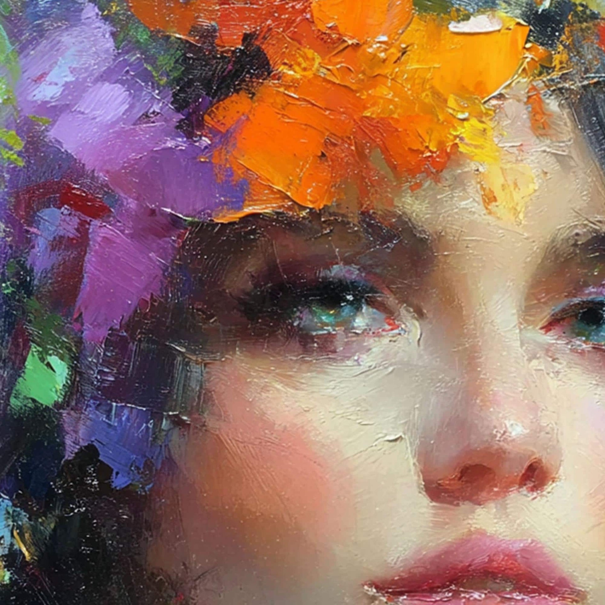 Abstract Woman Portrait Painting, Textured Palette Knife Face Art, Feminine Decor – Colorful Female Figure Portrait Wall Art 