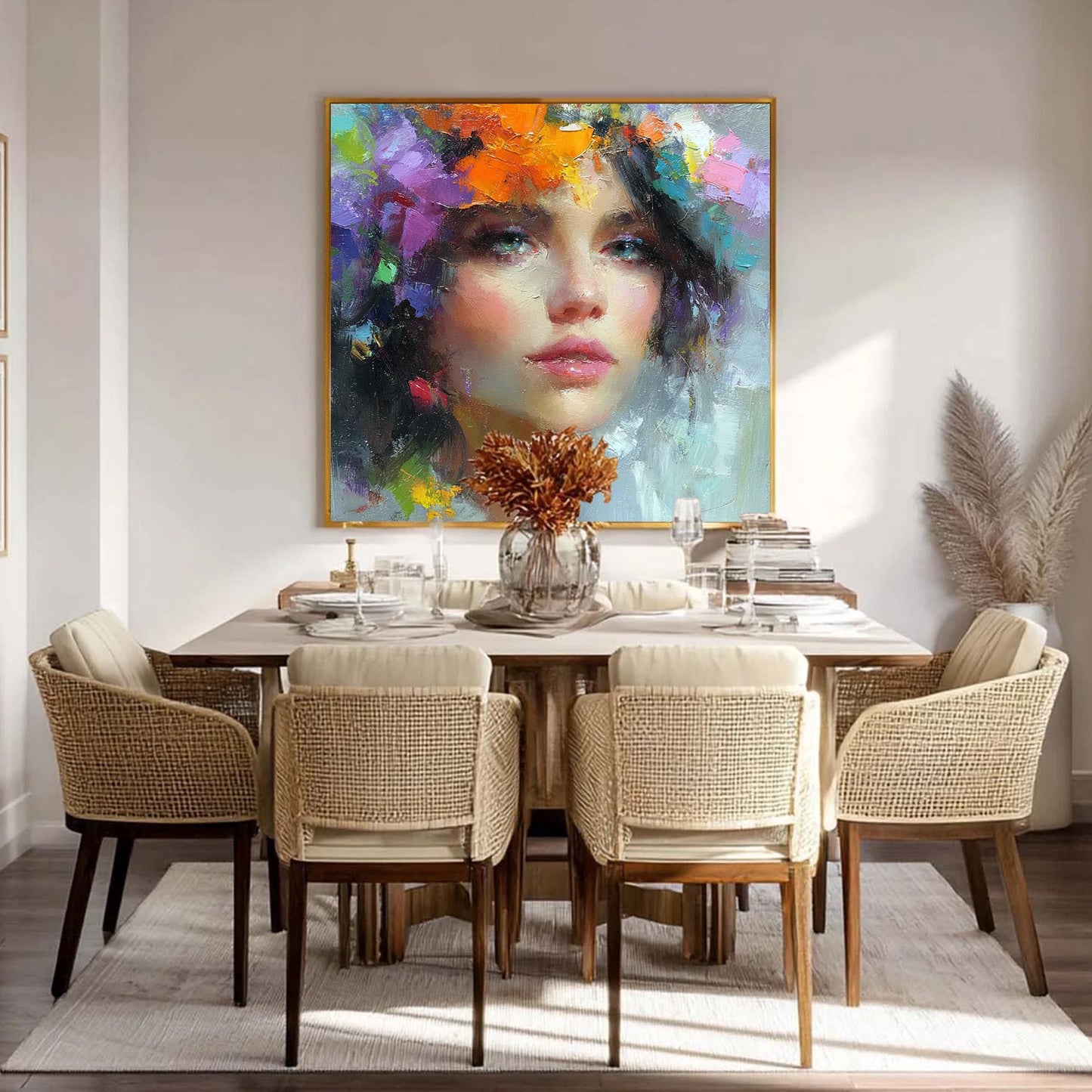 Colorful Abstract Impasto Female Figure Portrait Wall Art