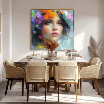 Colorful Abstract Impasto Female Figure Portrait Wall Art