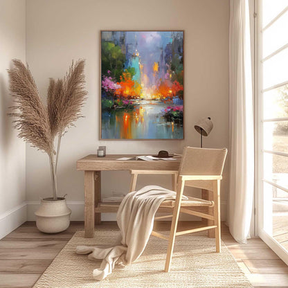 Colorful Abstract Impasto Urban Abstract City Architecture Wall Art
