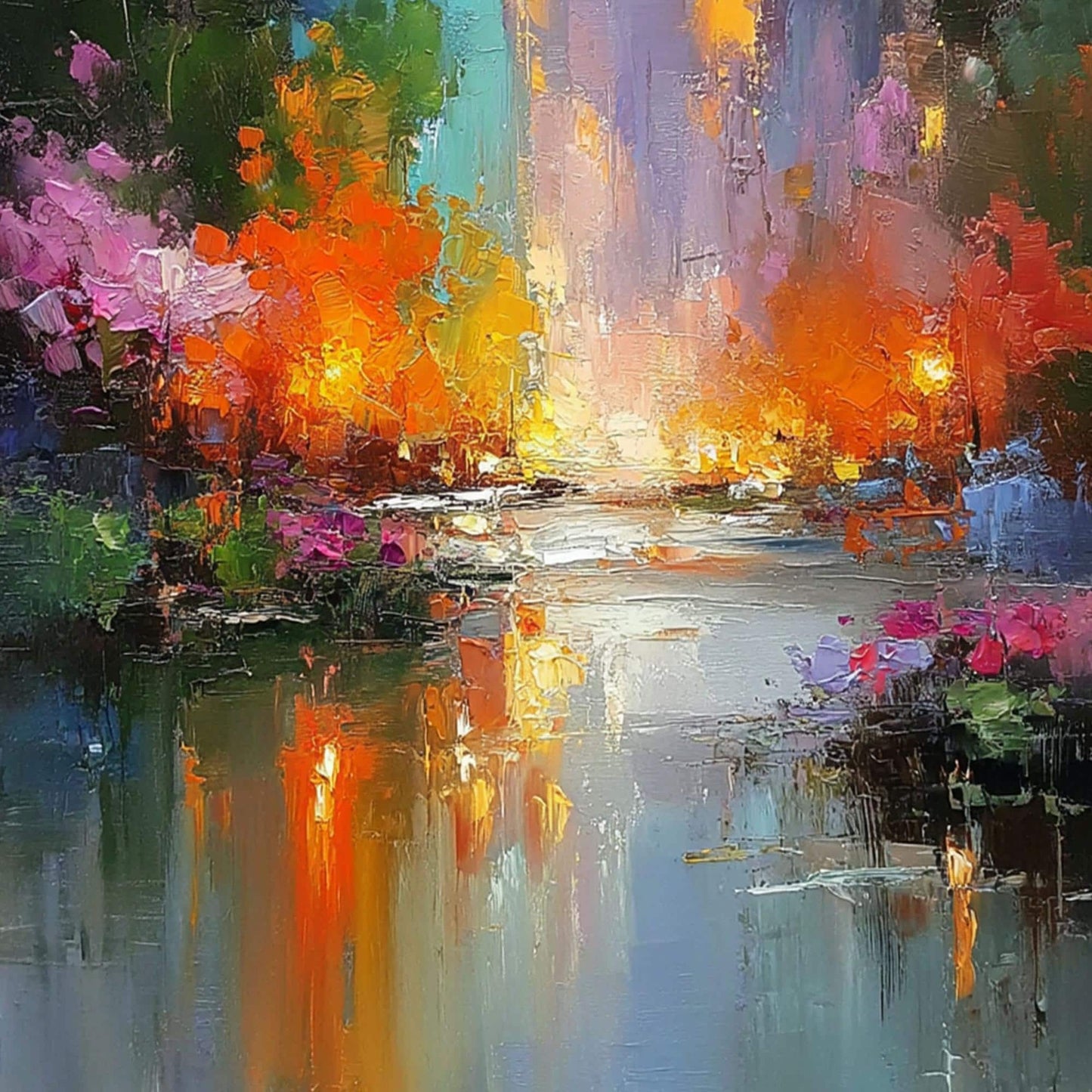 Textured Abstract Cityscape Painting, Palette Knife Urban Landscape Wall Art – Colorful Urban Abstract City Architecture Wall