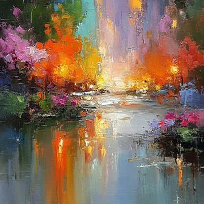 Textured Abstract Cityscape Painting, Palette Knife Urban Landscape Wall Art – Colorful Urban Abstract City Architecture Wall